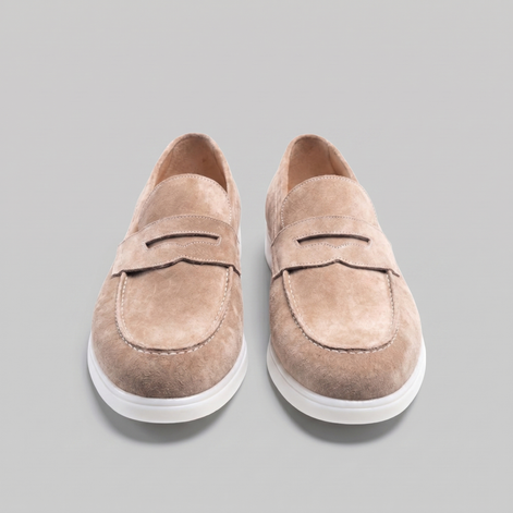Men's Suede Penny Loafers with White Sole