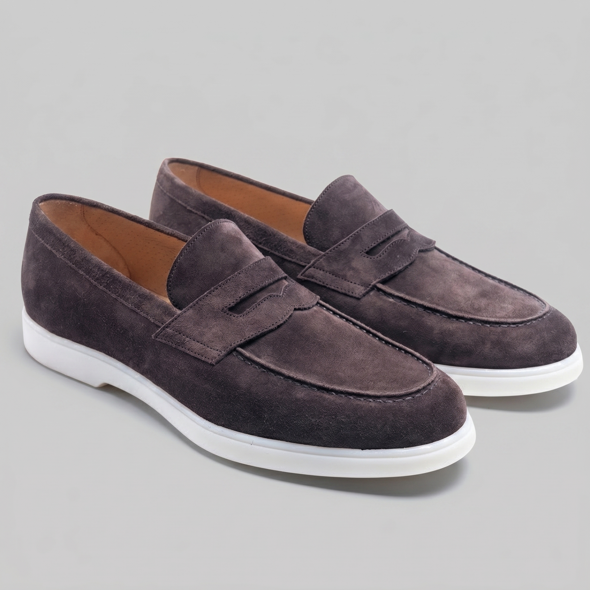 Men's Suede Penny Loafers with White Sole