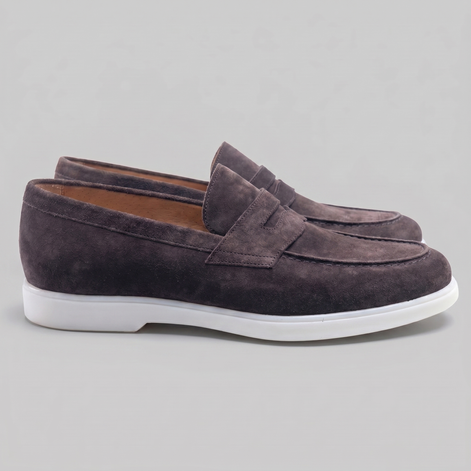 Men's Suede Penny Loafers with White Sole