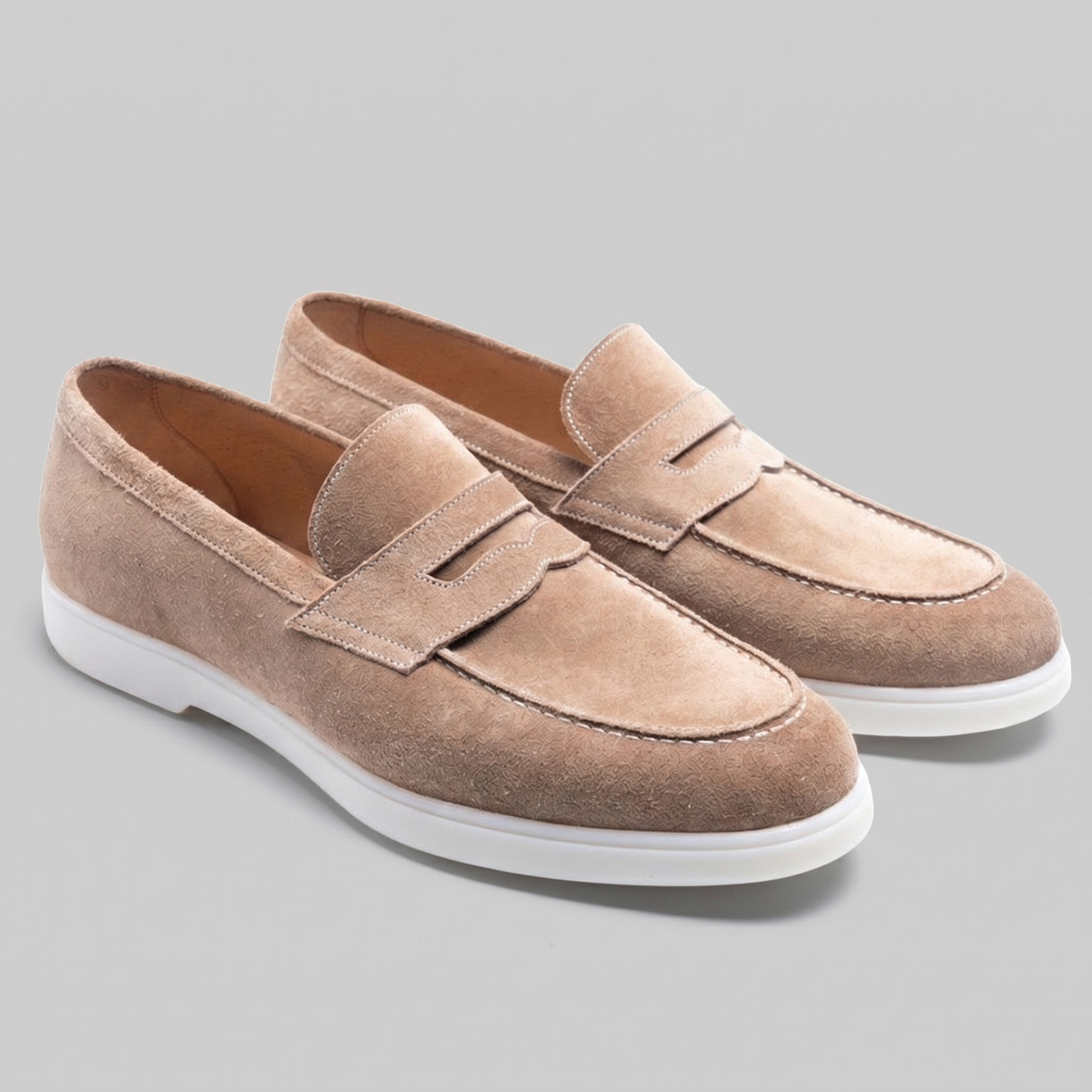Men's Suede Penny Loafers with White Sole