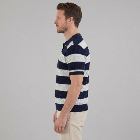 Men’s Textured Crochet Knit Polo Shirt