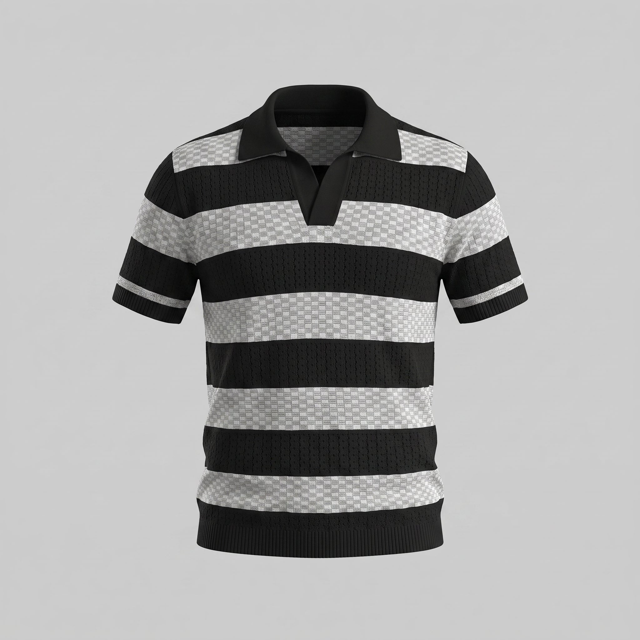 Men’s Textured Crochet Knit Polo Shirt