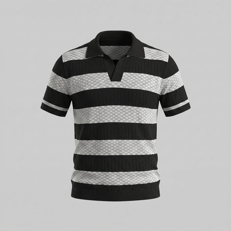 Men’s Textured Crochet Knit Polo Shirt