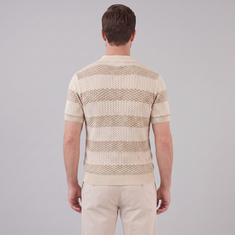 Men’s Textured Crochet Knit Polo Shirt