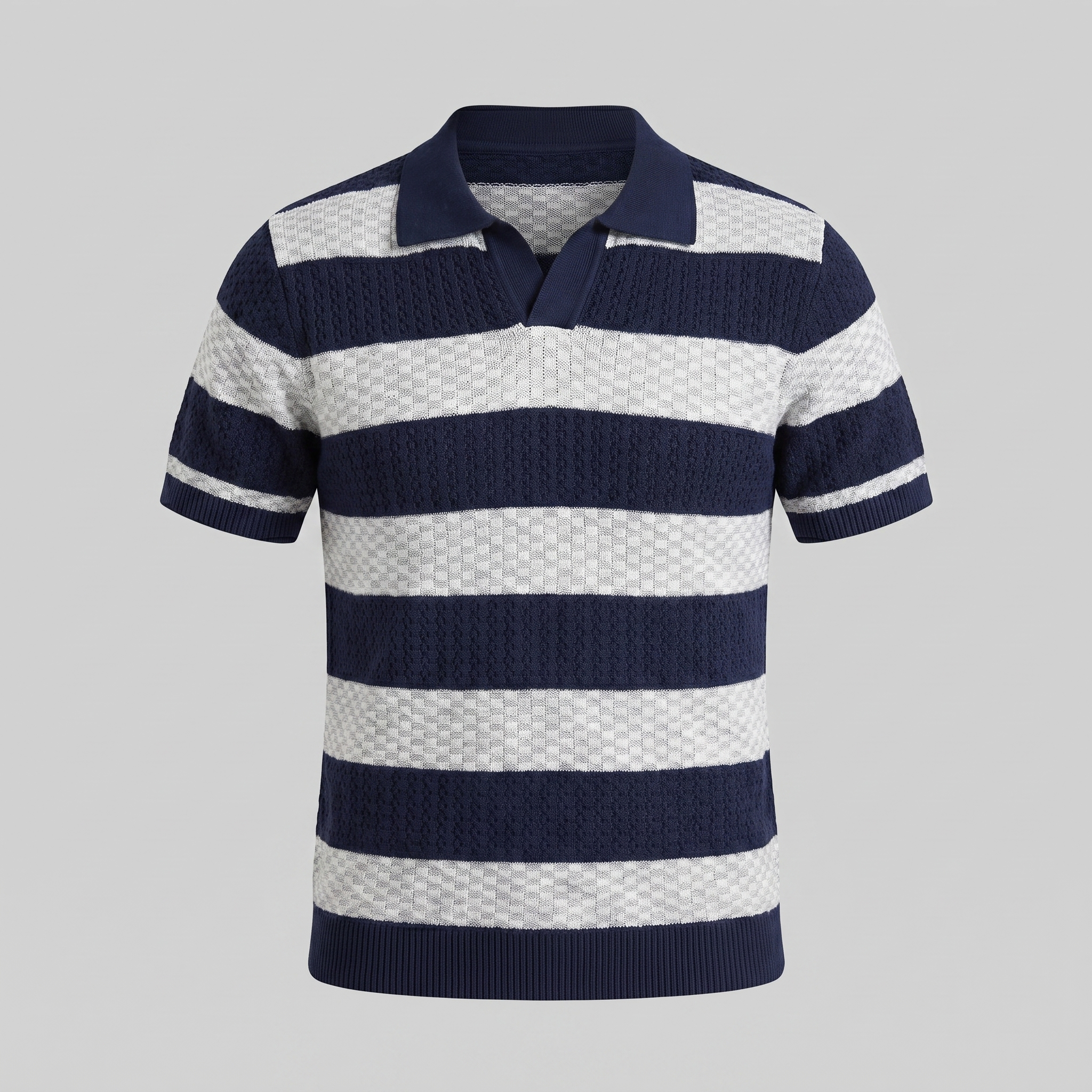 Men’s Textured Crochet Knit Polo Shirt