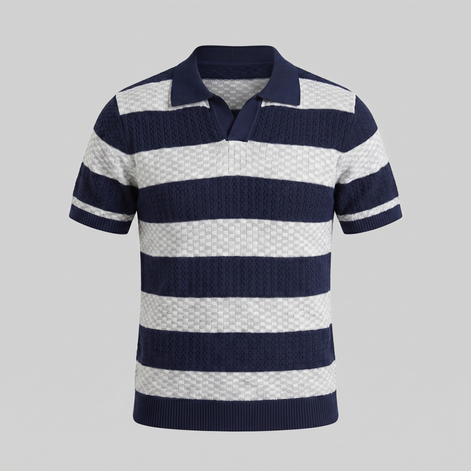 Men’s Textured Crochet Knit Polo Shirt