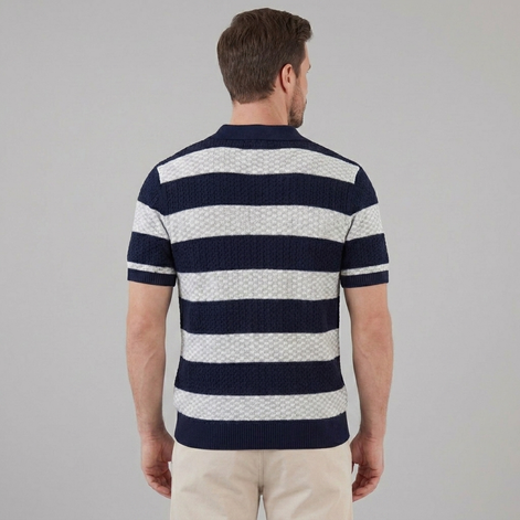 Men’s Textured Crochet Knit Polo Shirt