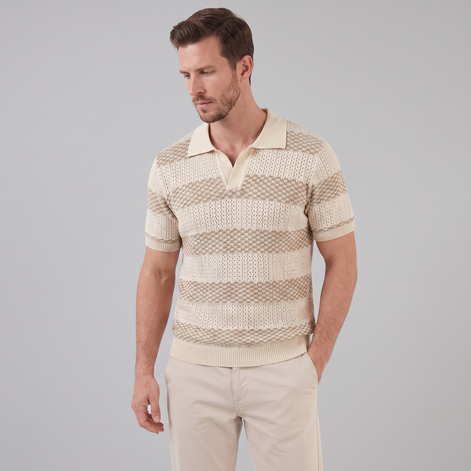 Men’s Textured Crochet Knit Polo Shirt