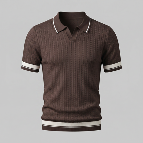 Men's Textured Knit Contrast Trim Polo Shirt