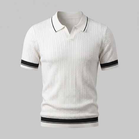 Men's Textured Knit Contrast Trim Polo Shirt