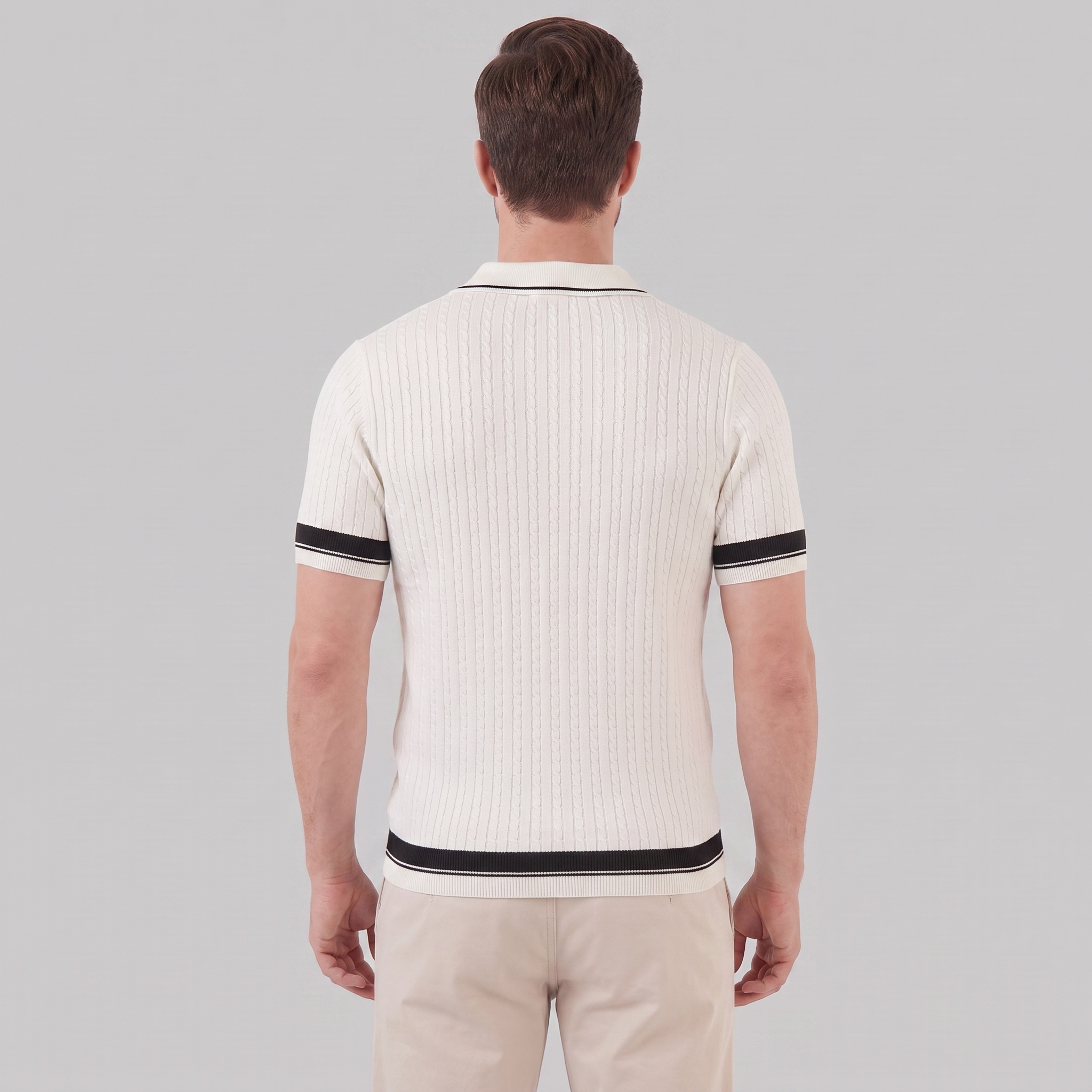 Men's Textured Knit Contrast Trim Polo Shirt