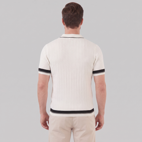 Men's Textured Knit Contrast Trim Polo Shirt