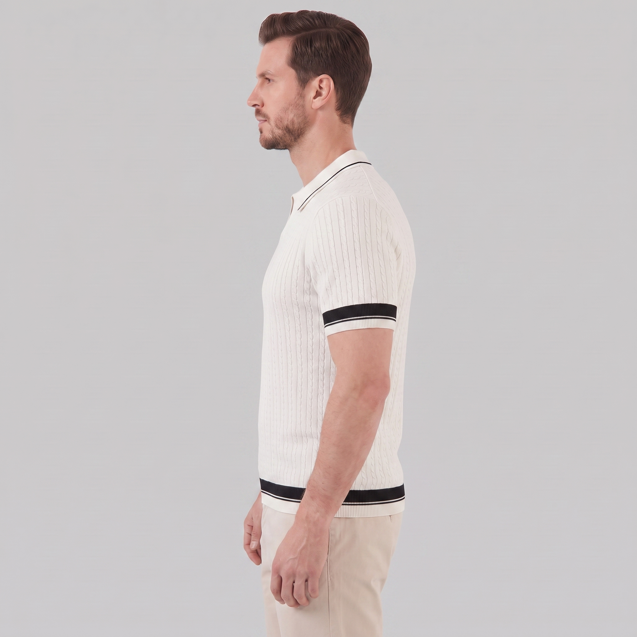 Men's Textured Knit Contrast Trim Polo Shirt