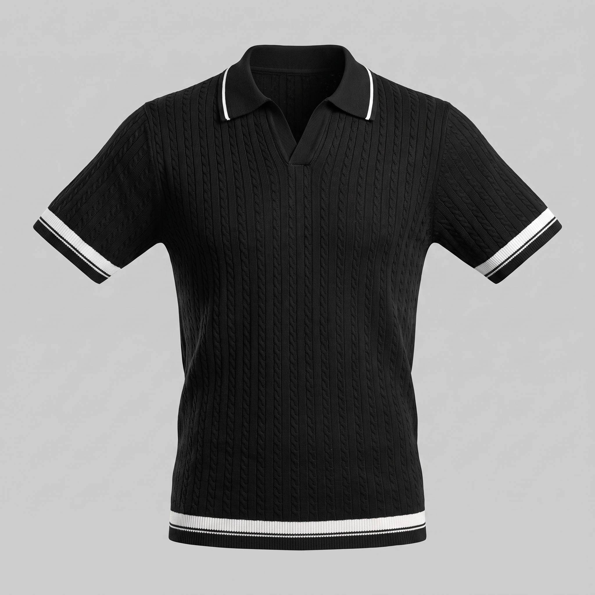 Men's Textured Knit Contrast Trim Polo Shirt