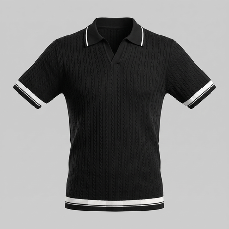 Men's Textured Knit Contrast Trim Polo Shirt