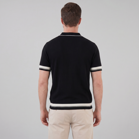 Men's Textured Knit Contrast Trim Polo Shirt