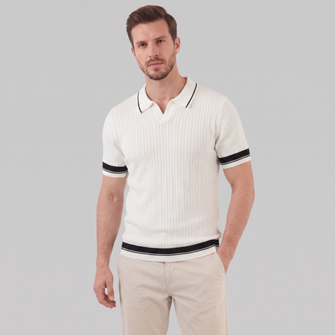Men's Textured Knit Contrast Trim Polo Shirt