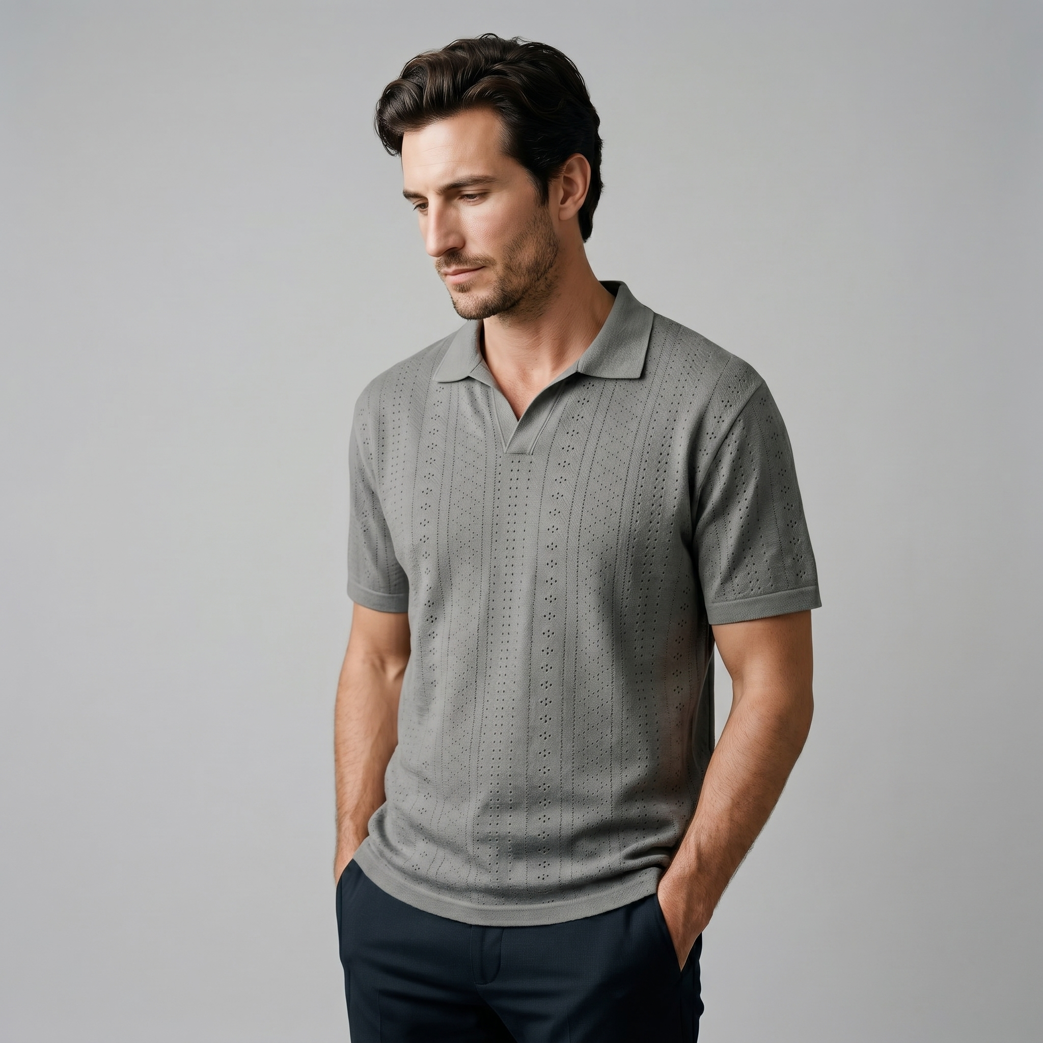 Men's Textured Knit Polo Shirt