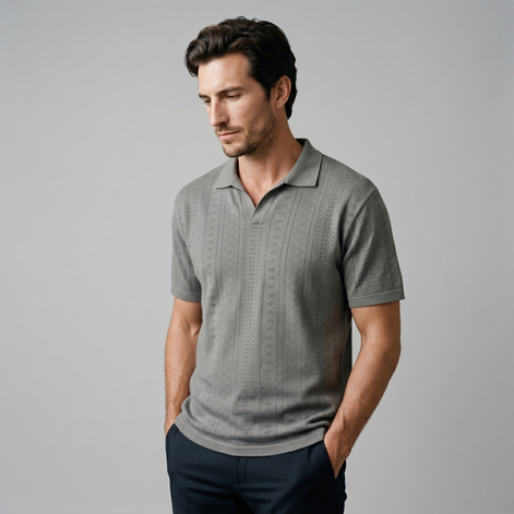 Men's Textured Knit Polo Shirt