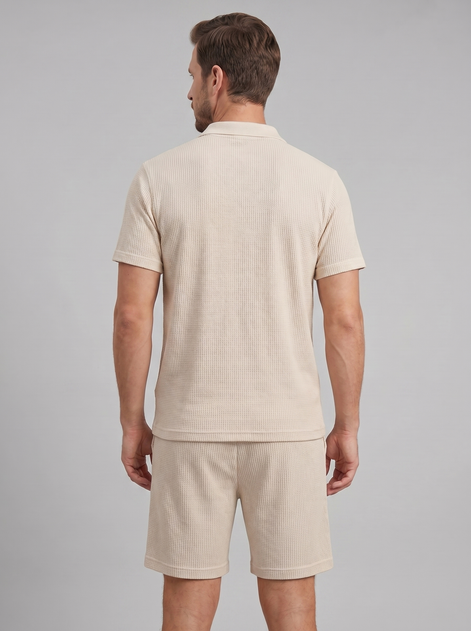 Men's Textured Knit Two Piece Set with Polo and Shorts