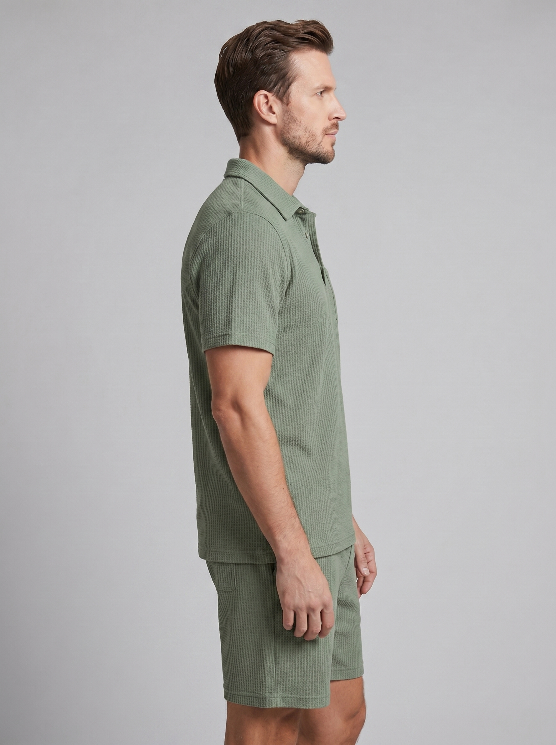 Men's Textured Knit Two Piece Set with Polo and Shorts
