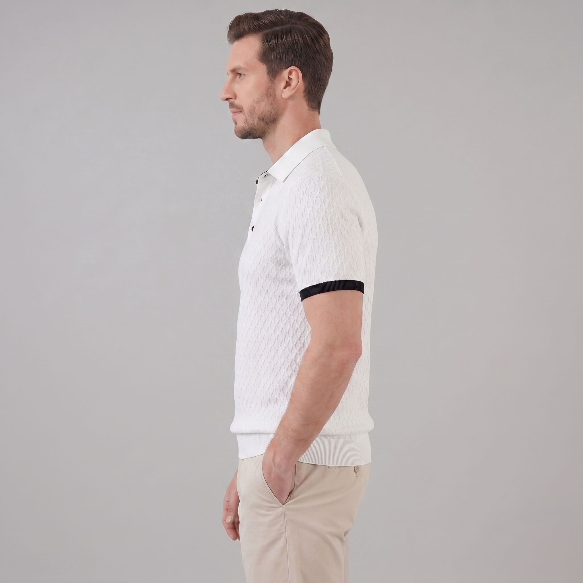 Men's Textured Polo Shirt with Contrast Collar