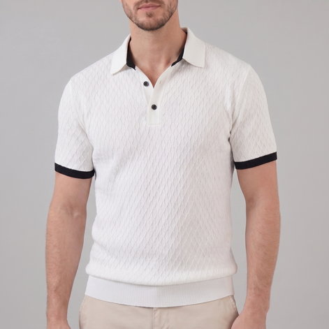 Men's Textured Polo Shirt with Contrast Collar