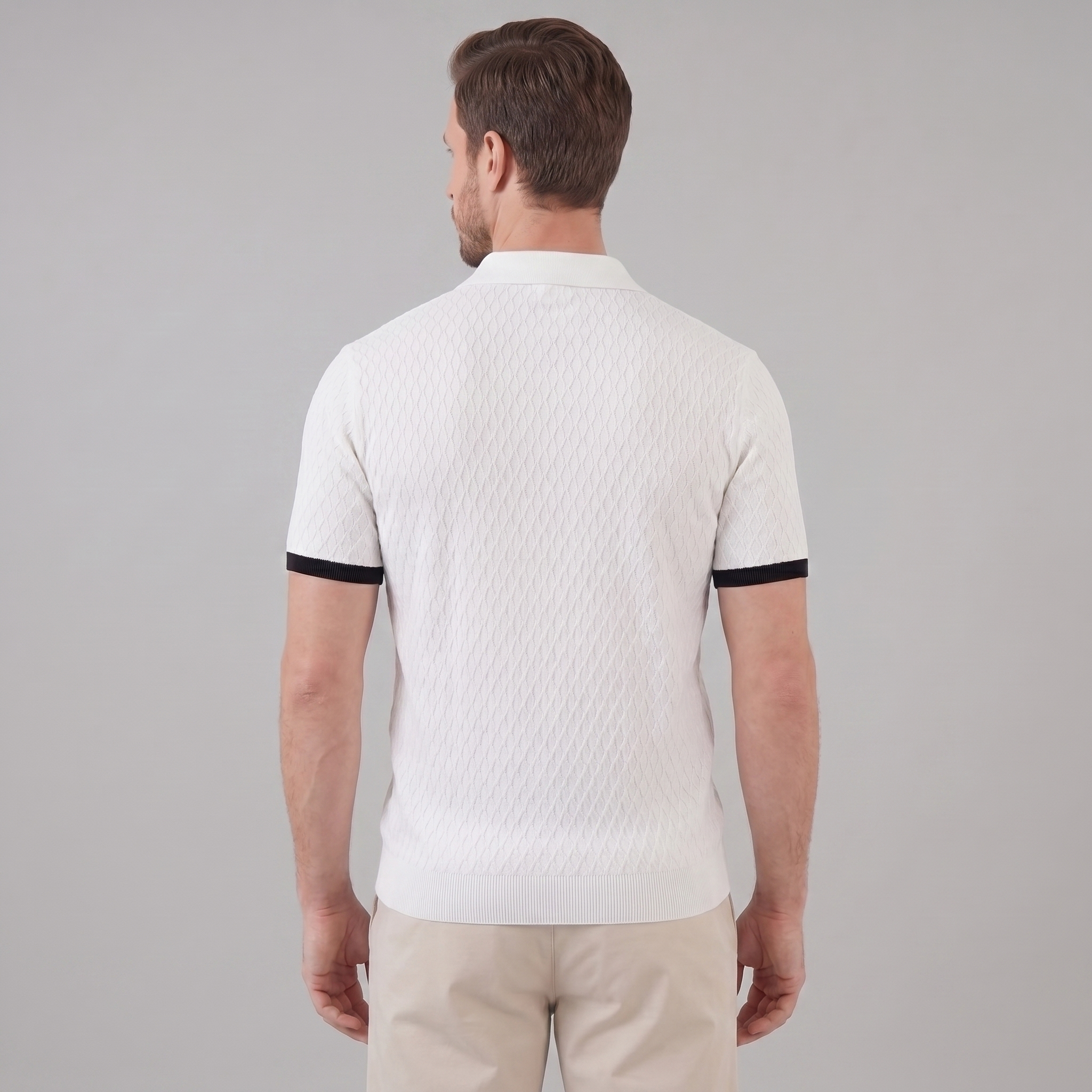 Men's Textured Polo Shirt with Contrast Collar