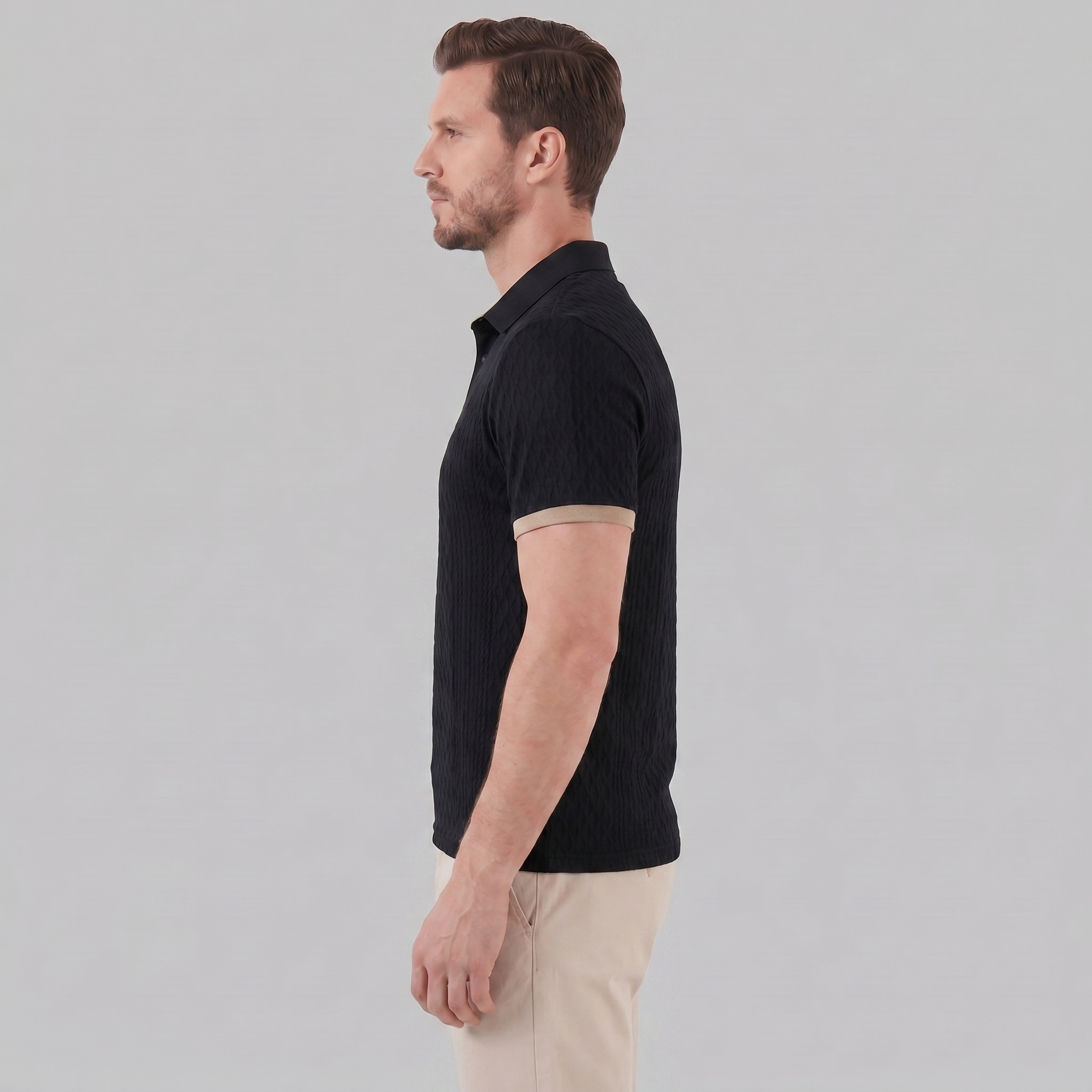 Men's Textured Polo Shirt with Contrast Collar