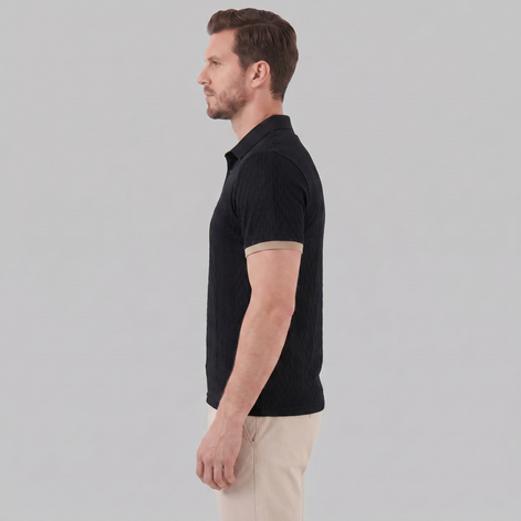 Men's Textured Polo Shirt with Contrast Collar