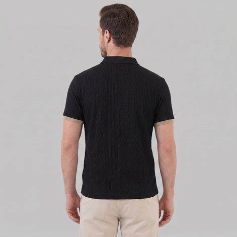 Men's Textured Polo Shirt with Contrast Collar