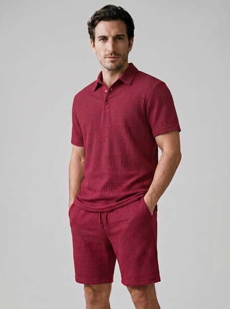 Men's Textured Polo and Shorts Set