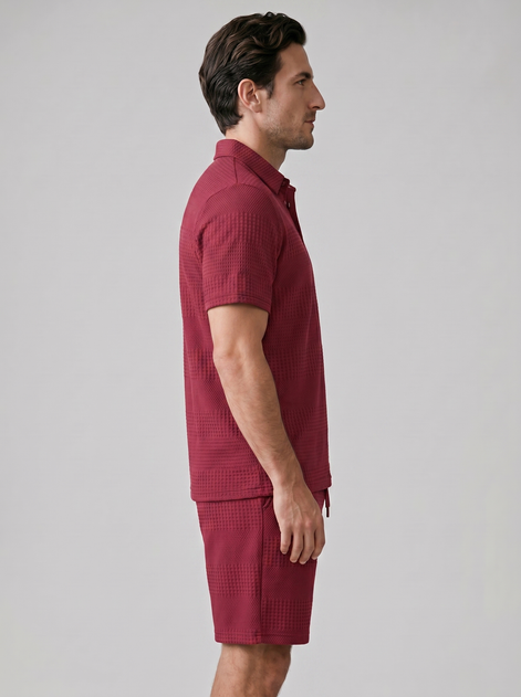 Men's Textured Polo and Shorts Set