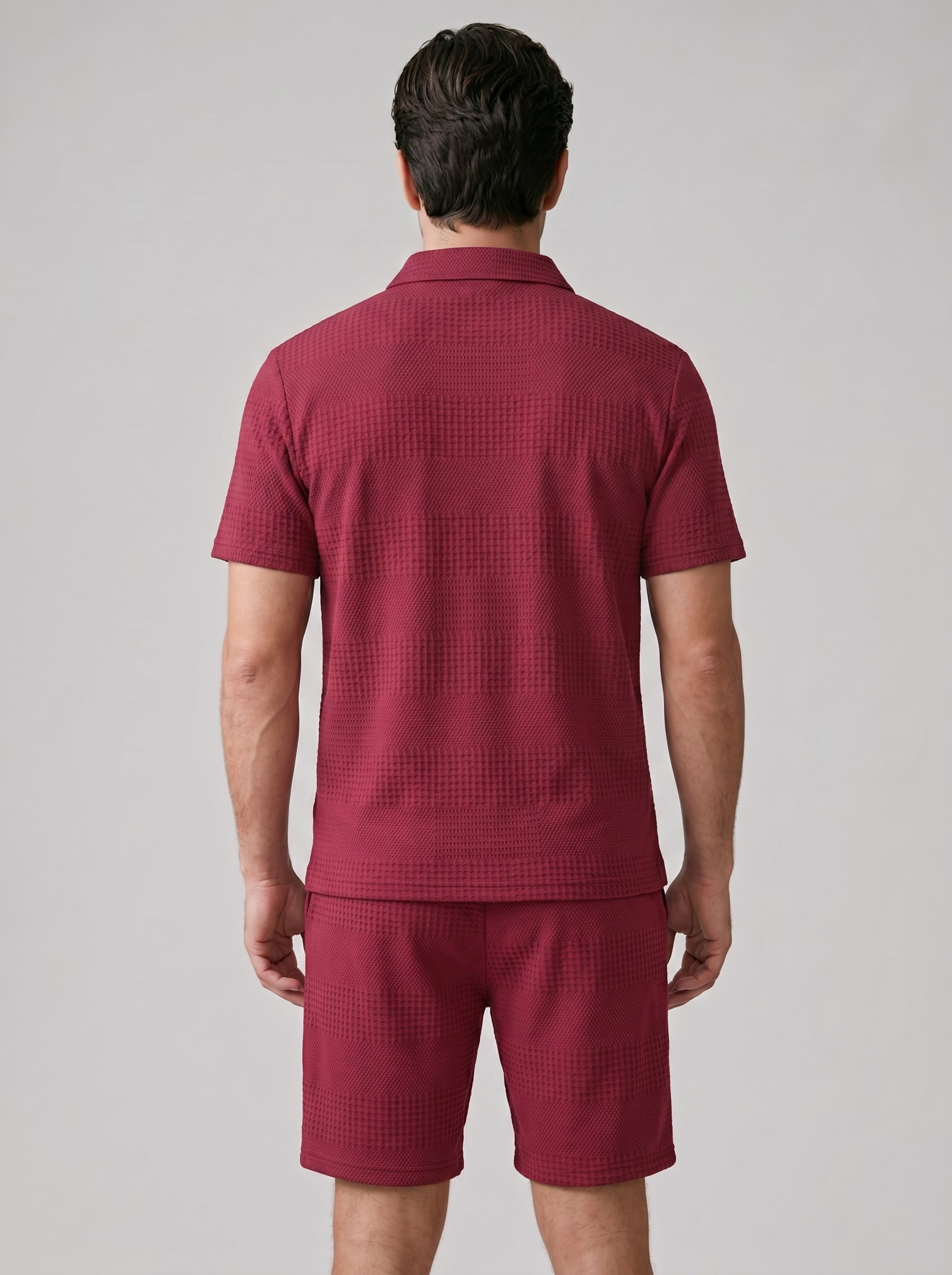 Men's Textured Polo and Shorts Set