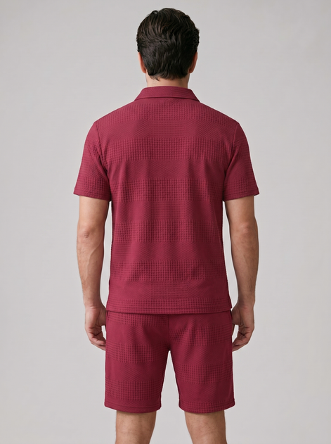 Men's Textured Polo and Shorts Set