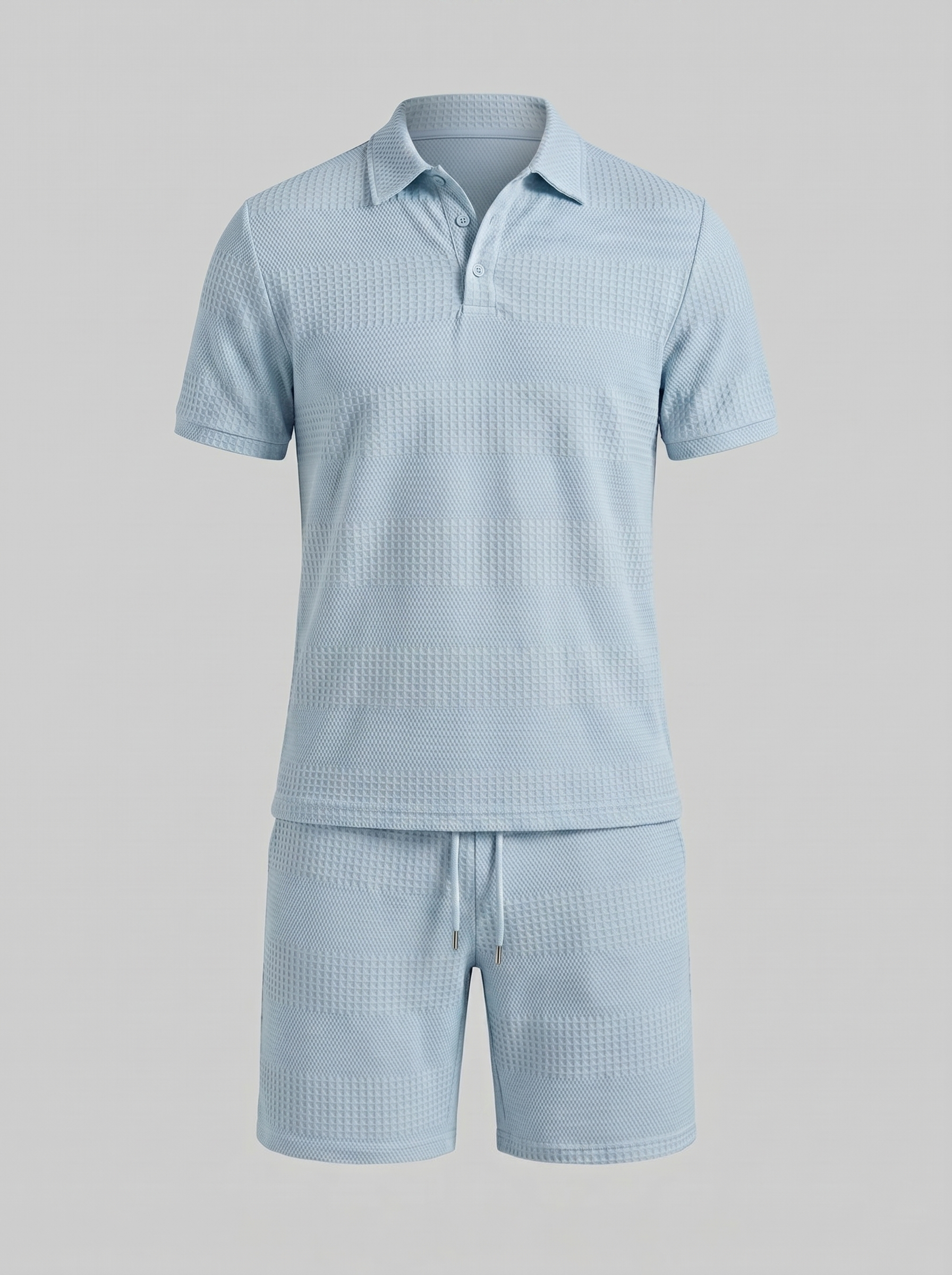 Men's Textured Polo and Shorts Set