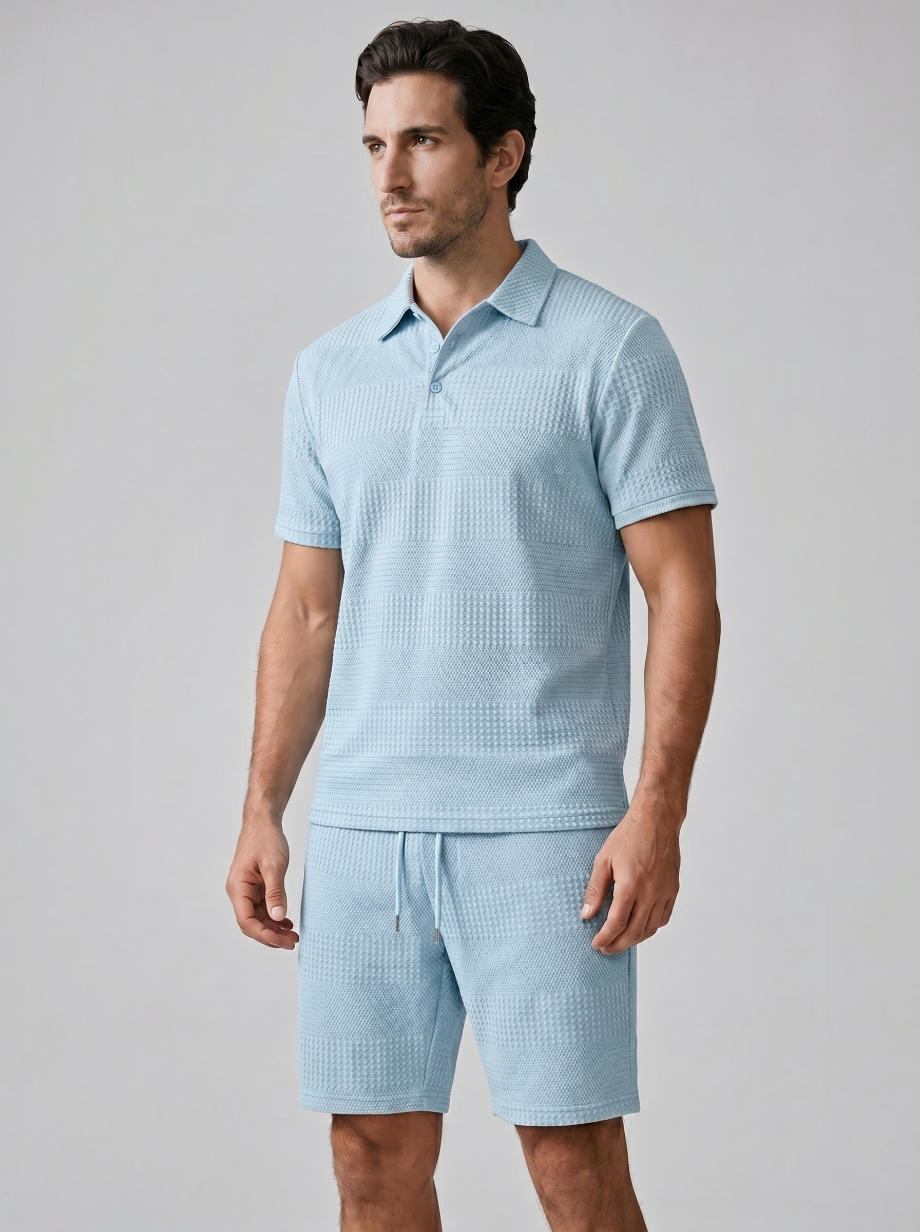 Men's Textured Polo and Shorts Set
