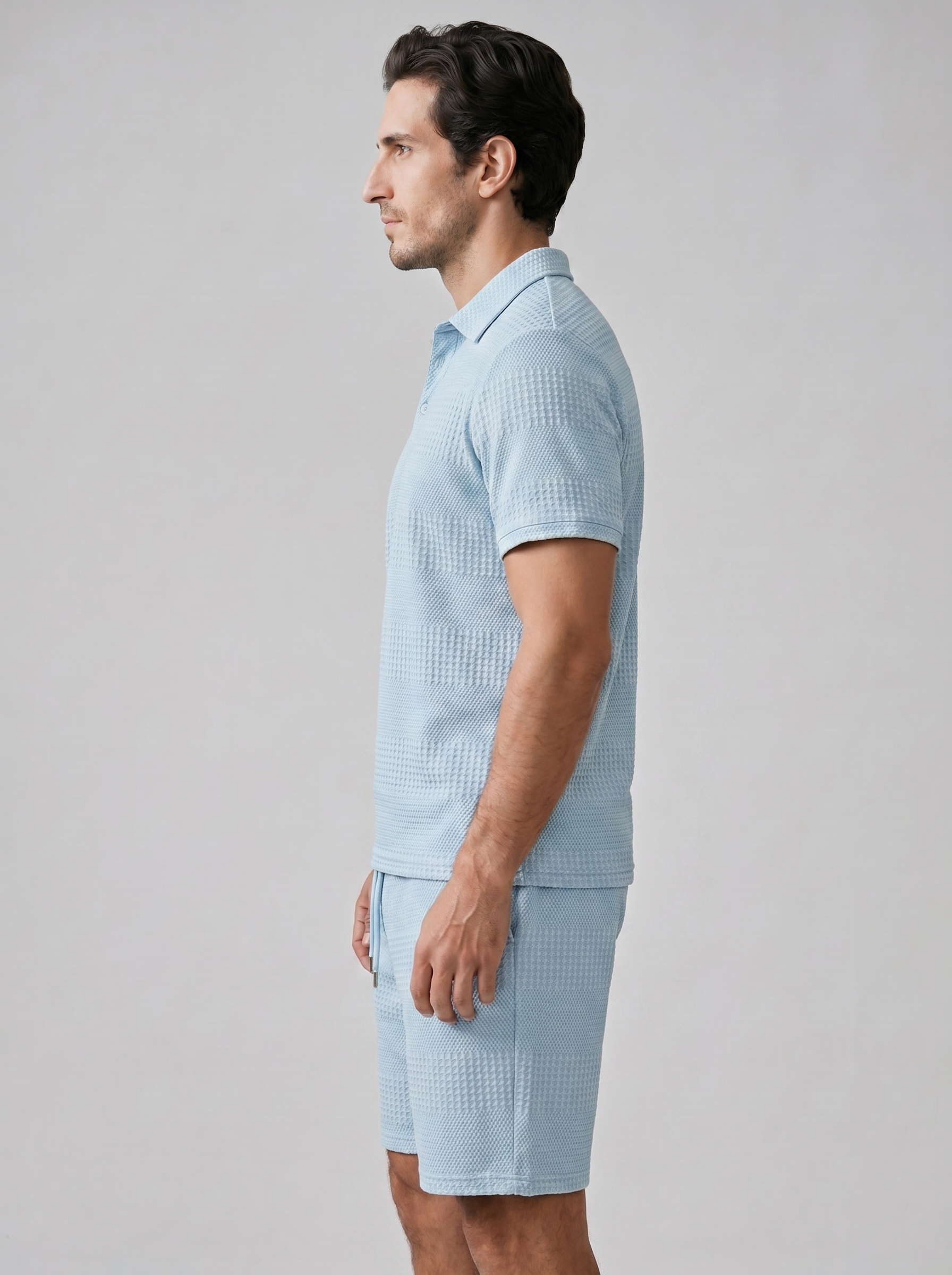 Men's Textured Polo and Shorts Set