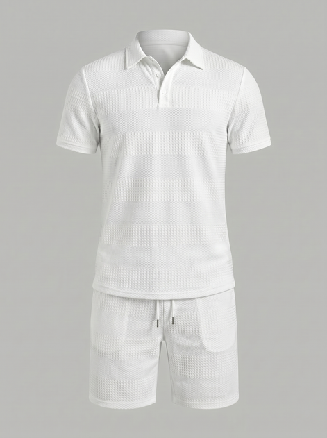 Men's Textured Polo and Shorts Set