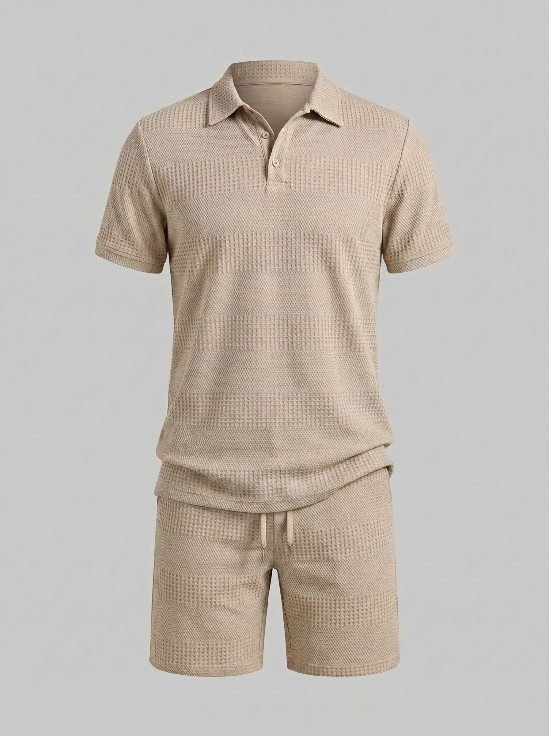 Men's Textured Polo and Shorts Set