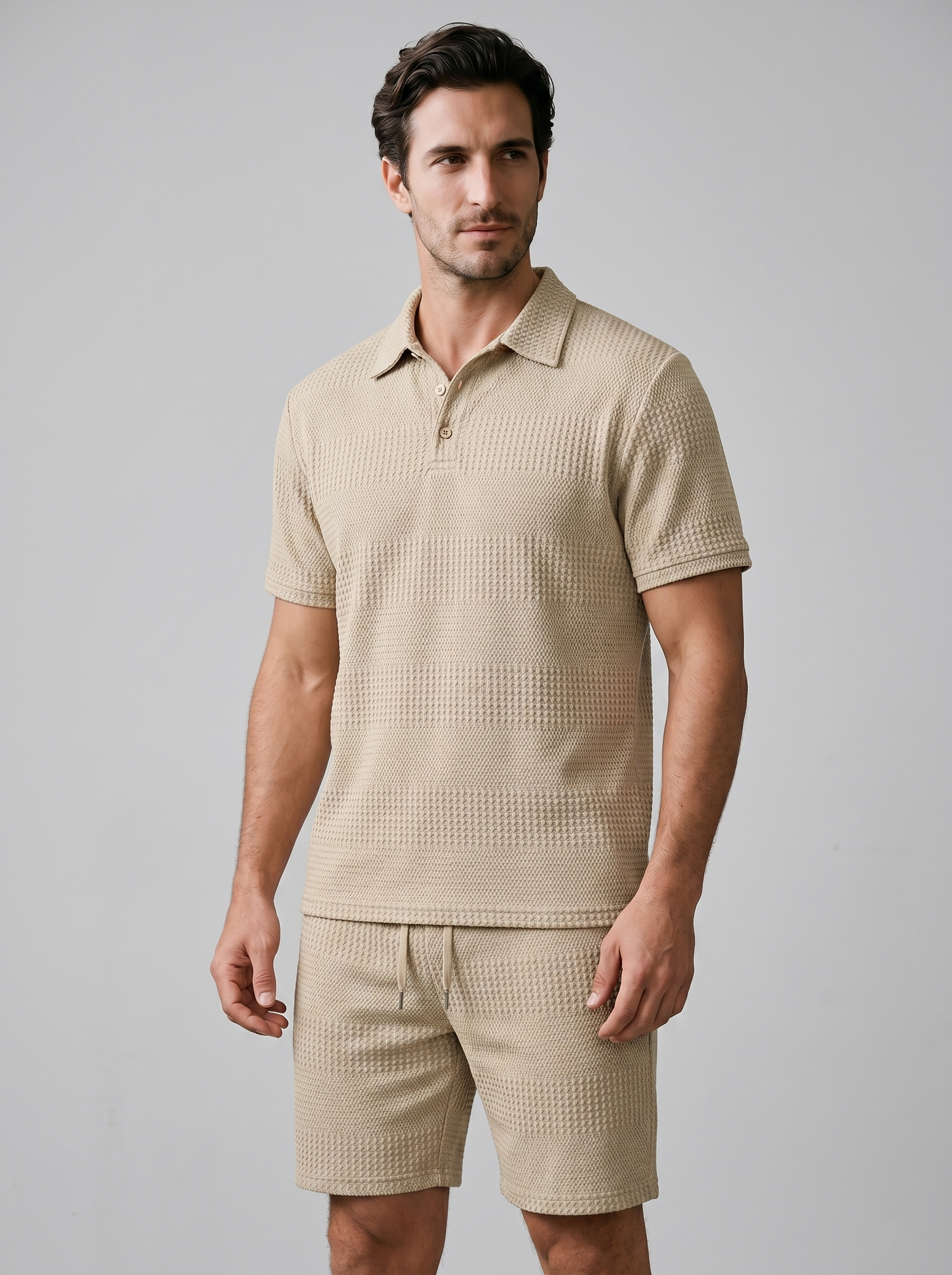 Men's Textured Polo and Shorts Set