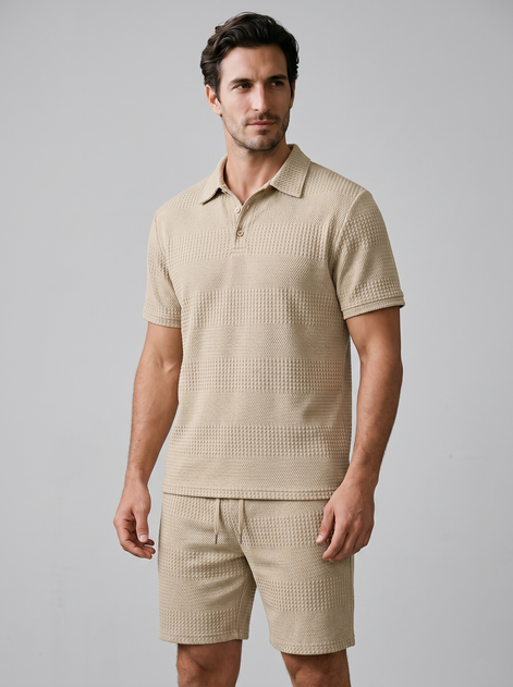 Men's Textured Polo and Shorts Set