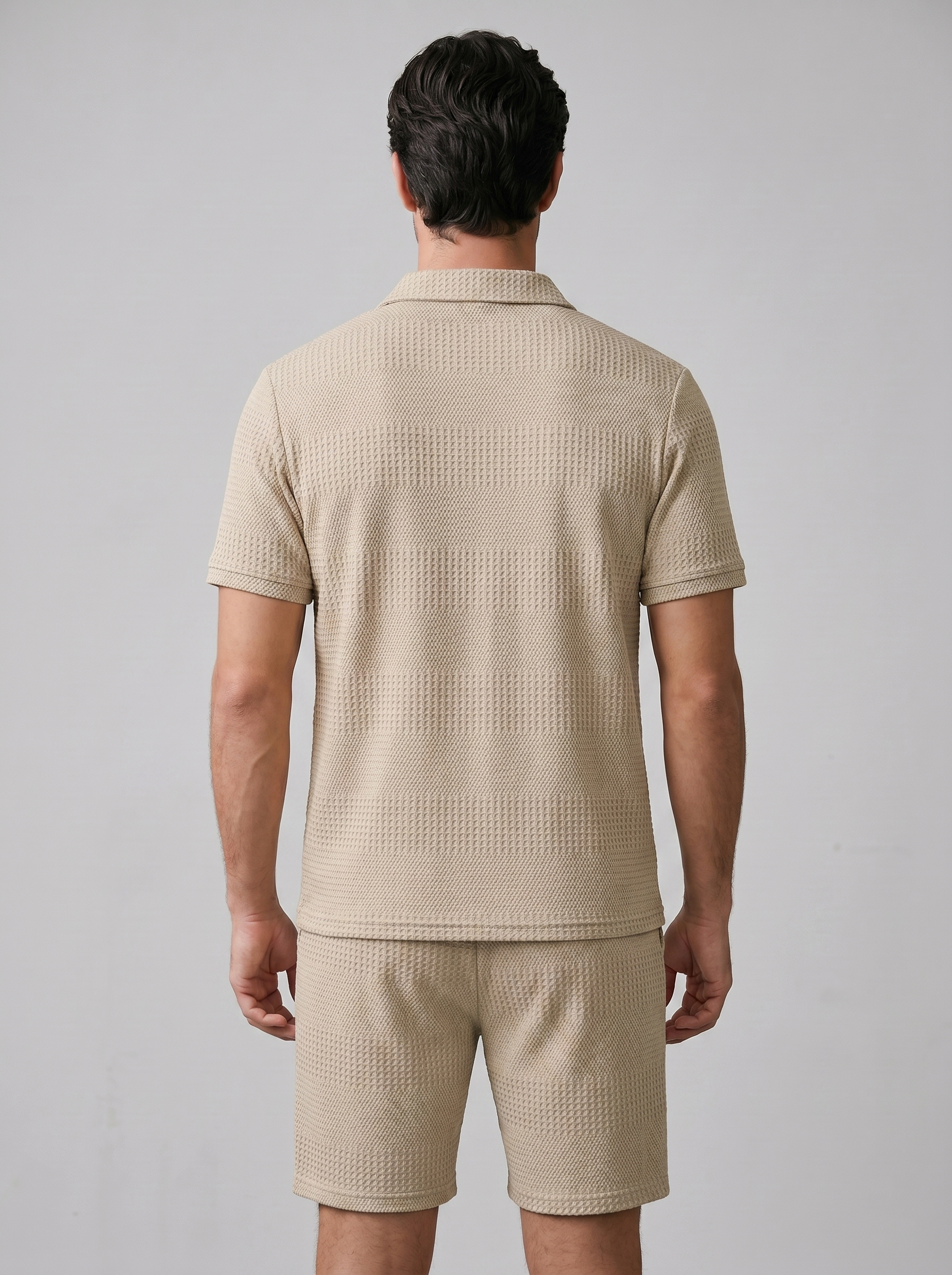 Men's Textured Polo and Shorts Set
