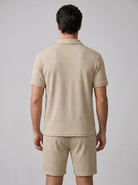 Men's Textured Polo and Shorts Set
