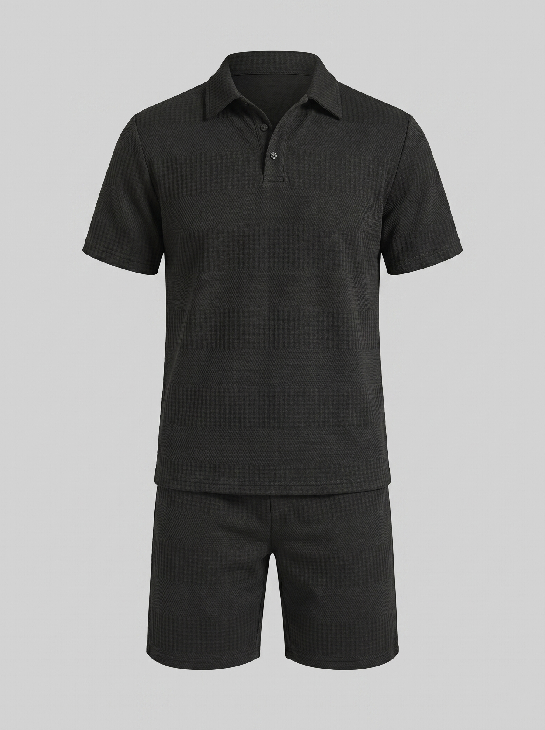 Men's Textured Polo and Shorts Set