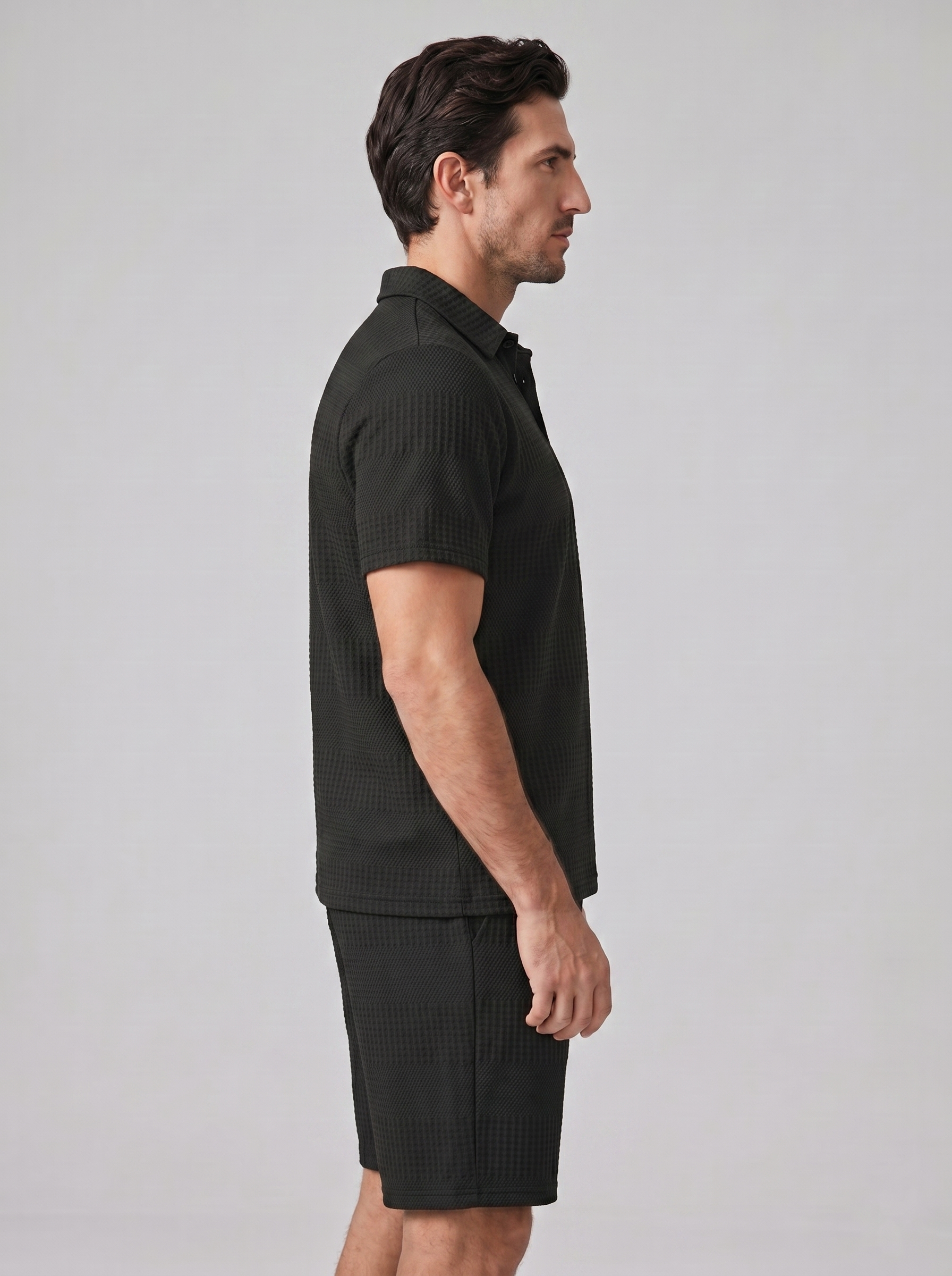 Men's Textured Polo and Shorts Set