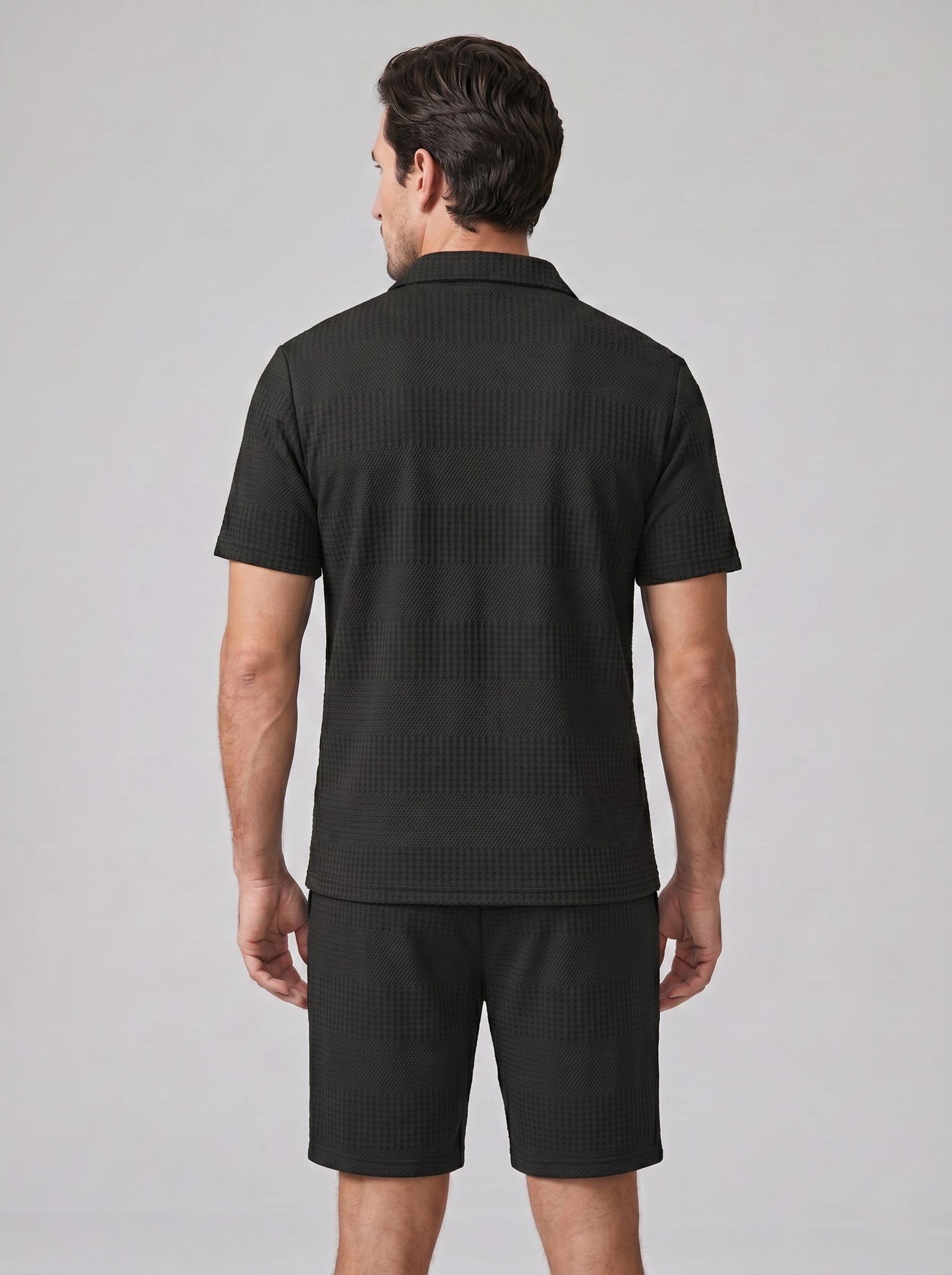 Men's Textured Polo and Shorts Set