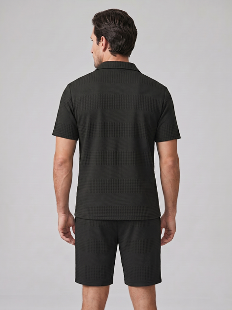 Men's Textured Polo and Shorts Set