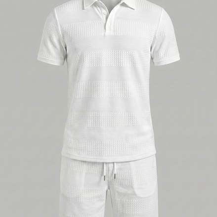 Men's Textured Polo and Shorts Set