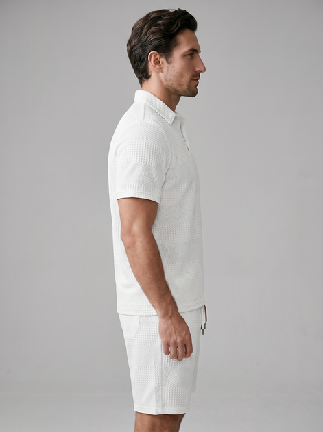 Men's Textured Polo and Shorts Set